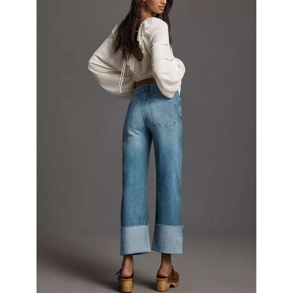 Women's Wide Leg Jeans High Waisted Stretchy Denim with Pockets for Casual Wear - Picture 5 of 5